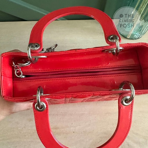 ❌SOLD❌EUC Christian Dior Lady Medium Patent Red Orange Silver HW - Picture 10 of 16
